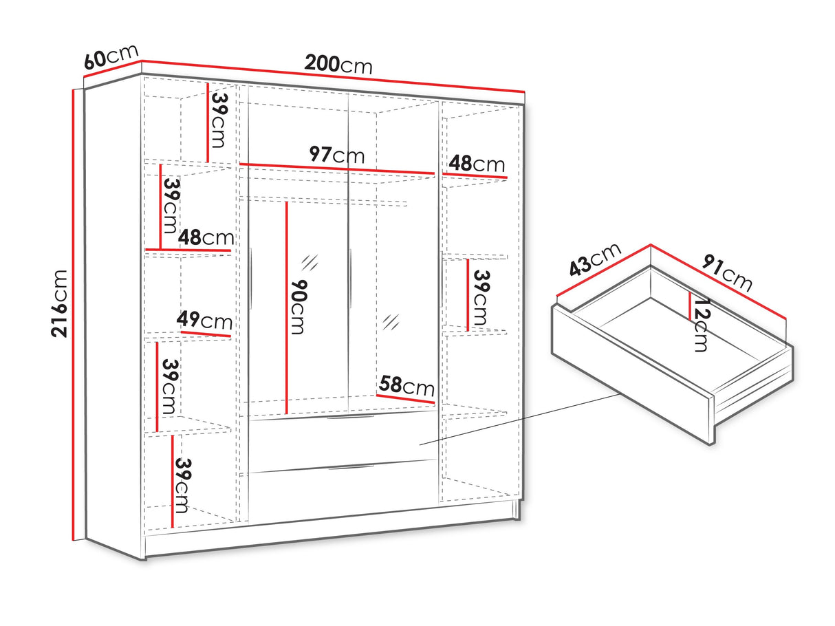 Gardróbszekrény Szafa SOFIA II 200, Szín: Fekete, Fogantyú színe: Fekete