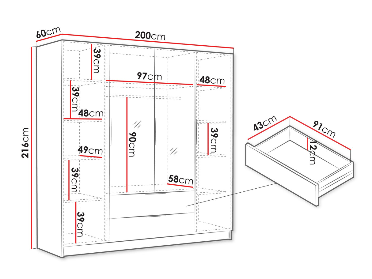 Gardróbszekrény Szafa SOFIA II 200, Szín: Fekete, Fogantyú színe: Aranysárga