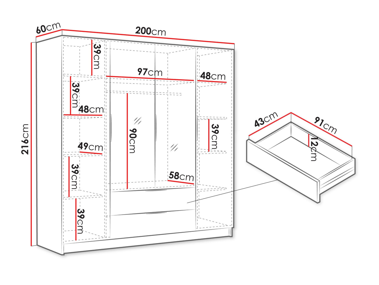 Gardróbszekrény Szafa SOFIA II 200, Szín: Kasmír, Fogantyú színe: Fekete