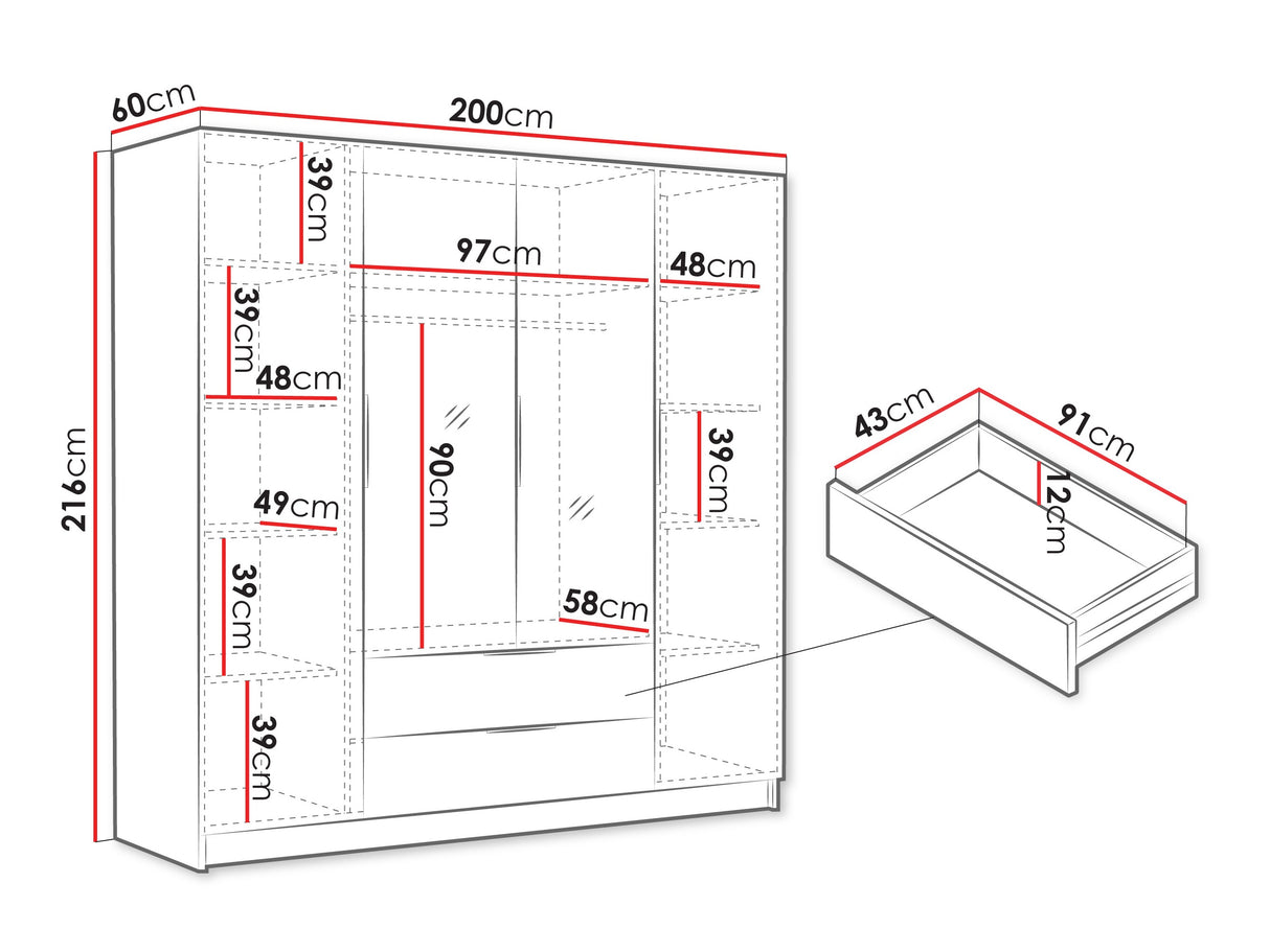 Gardróbszekrény Szafa SOFIA II 200, Szín: Tölgy, Fogantyú színe: Fekete