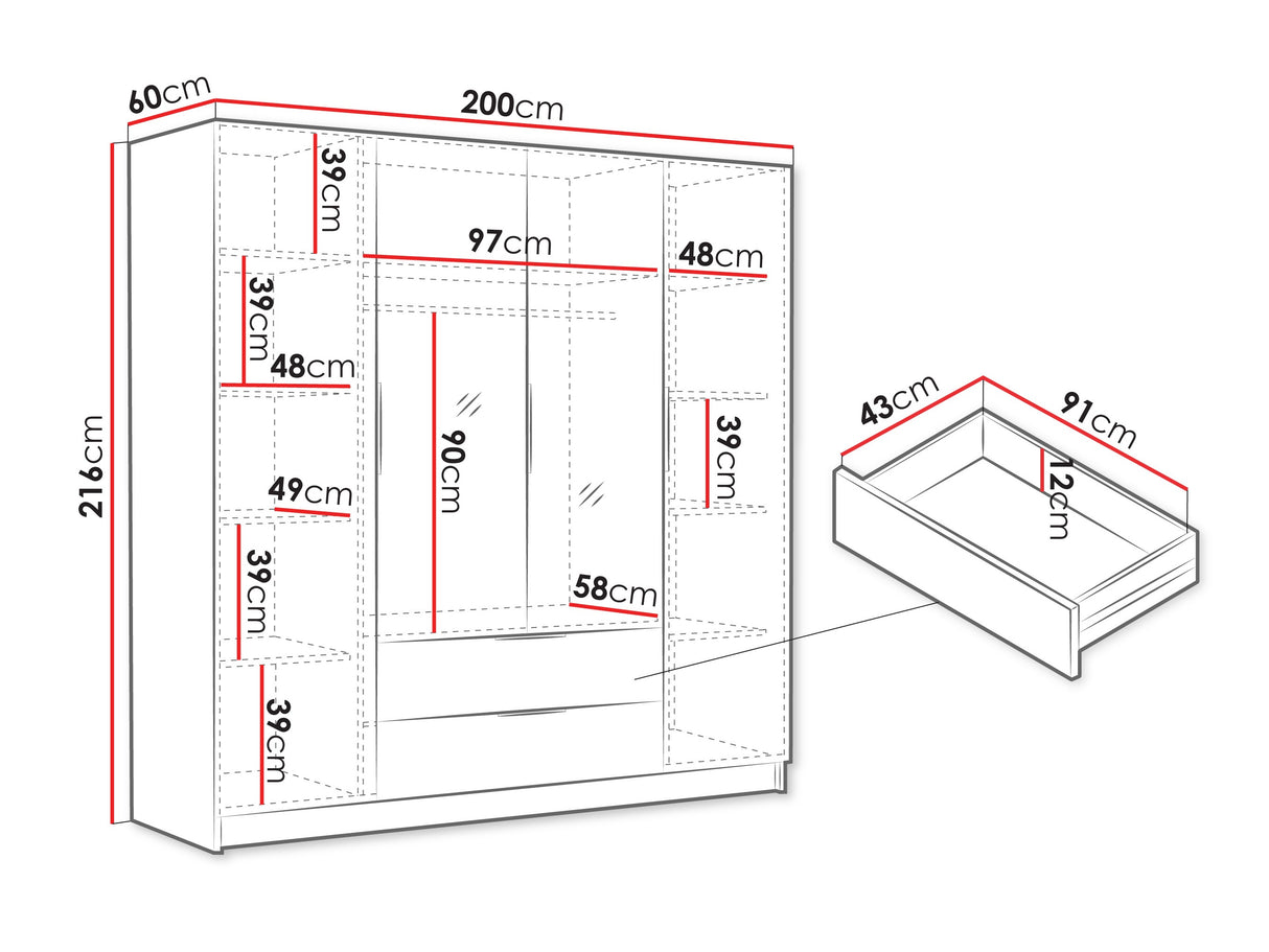 Gardróbszekrény Szafa SOFIA II 200, Szín: Tölgy, Fogantyú színe: Aranysárga