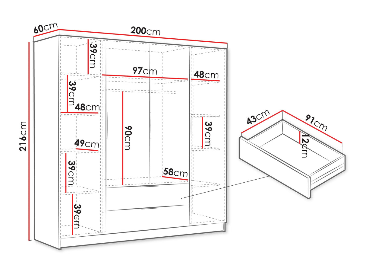 Gardróbszekrény Szafa SOFIA I, Szín: Fehér, Fogantyú színe: Fekete