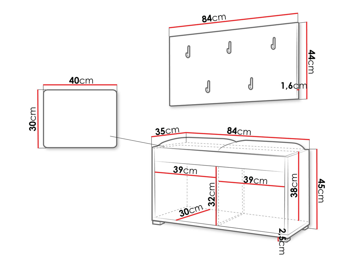 Előszoba garnitúra Garderoba GESITA, Keret színe: Tölgy, Puha falpanel színe: Manila 02