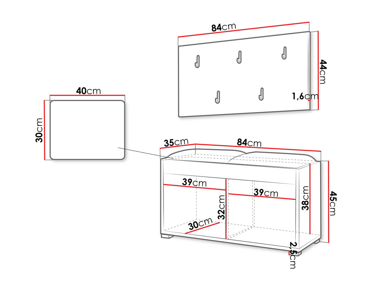 Előszoba garnitúra Garderoba GESITA, Keret színe: Tölgy, Puha falpanel színe: Manila 04