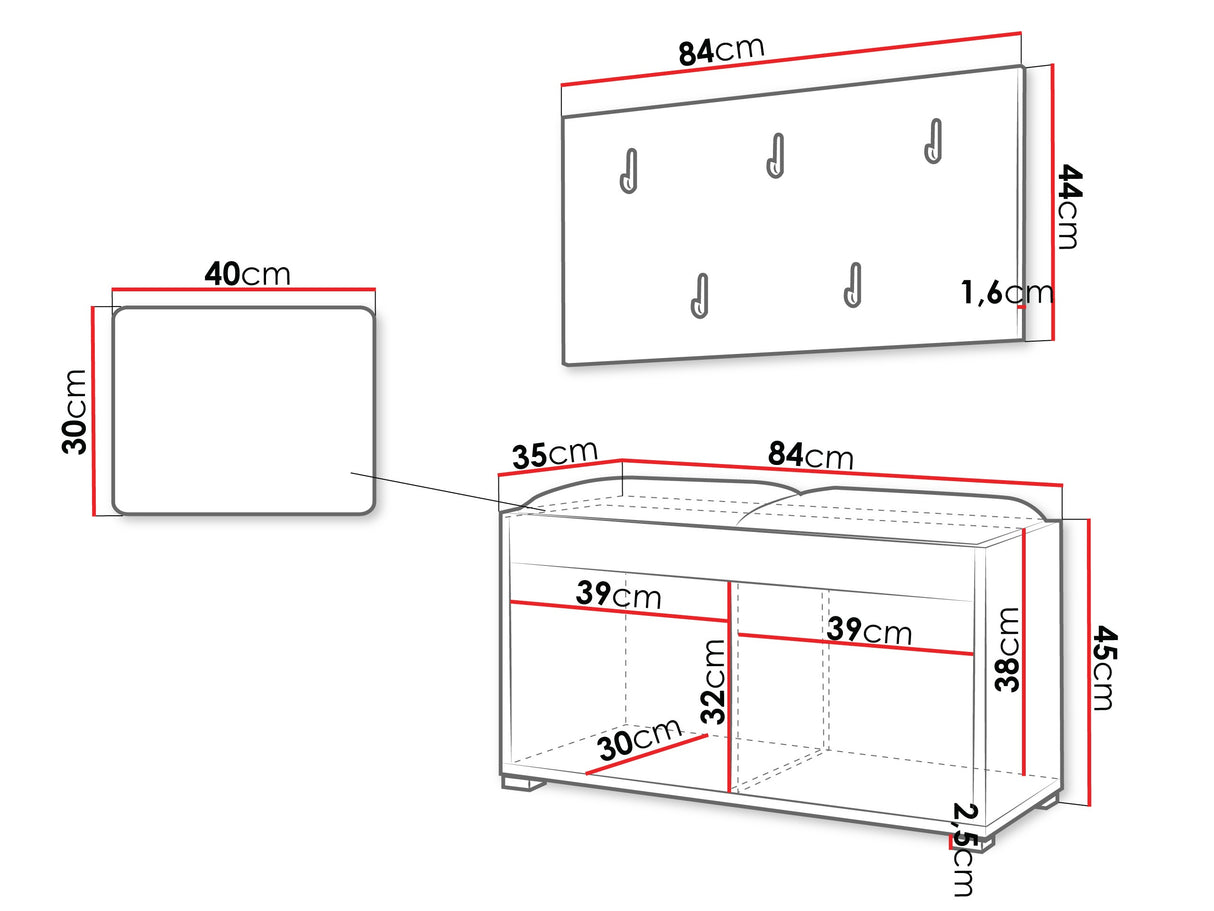 Előszoba garnitúra Garderoba GESITA, Keret színe: Tölgy, Puha falpanel színe: Manila 09