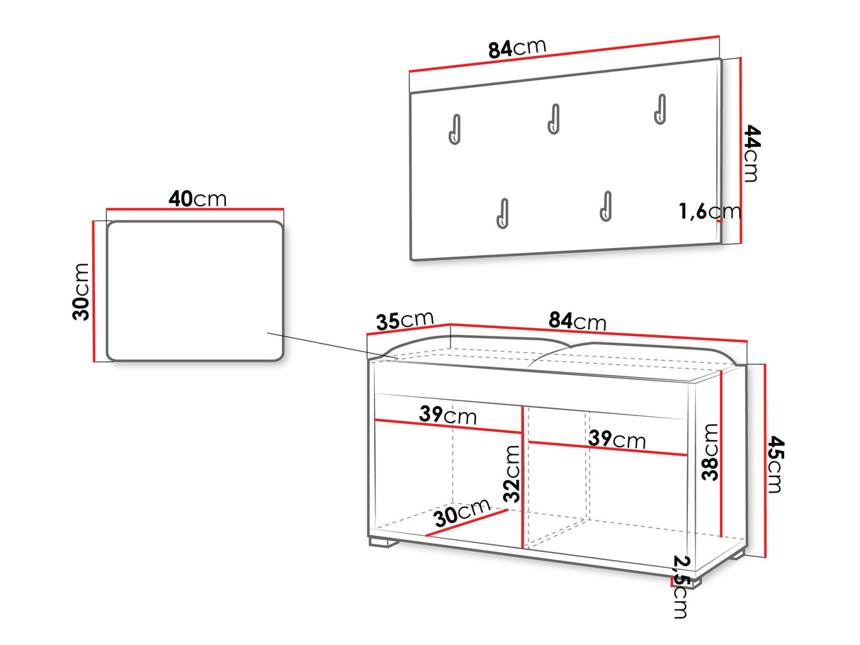 Előszoba garnitúra Garderoba GESITA, Keret színe: Tölgy, Puha falpanel színe: Manila 11