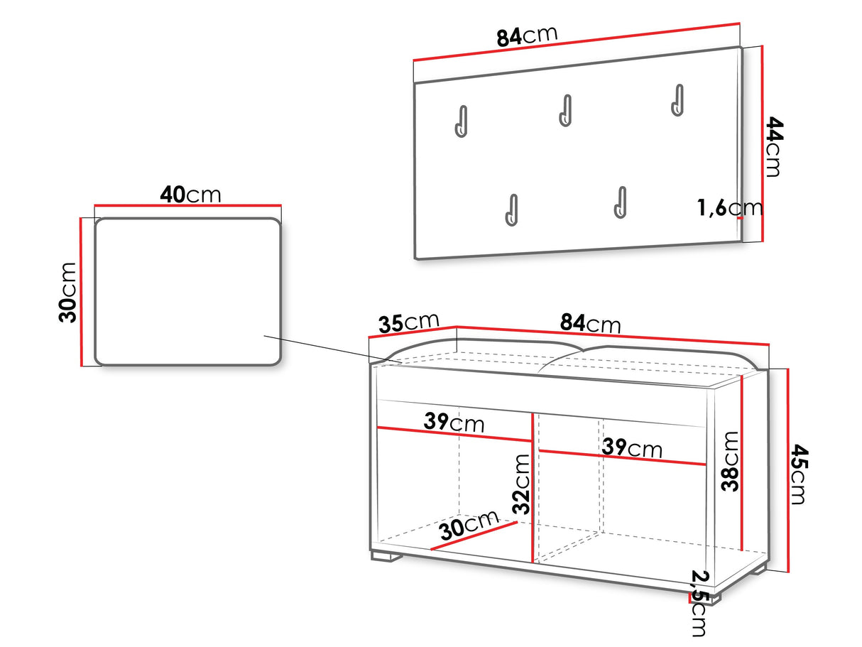 Előszoba garnitúra Garderoba GESITA, Keret színe: Tölgy, Puha falpanel színe: Abriamo 03