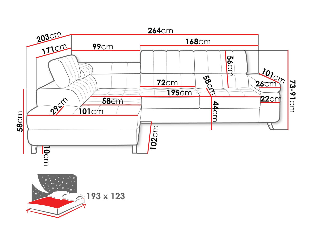 Sarokkanapé Nemrd (Elsie), Szín: Manza 22, Változatok: Jobbos