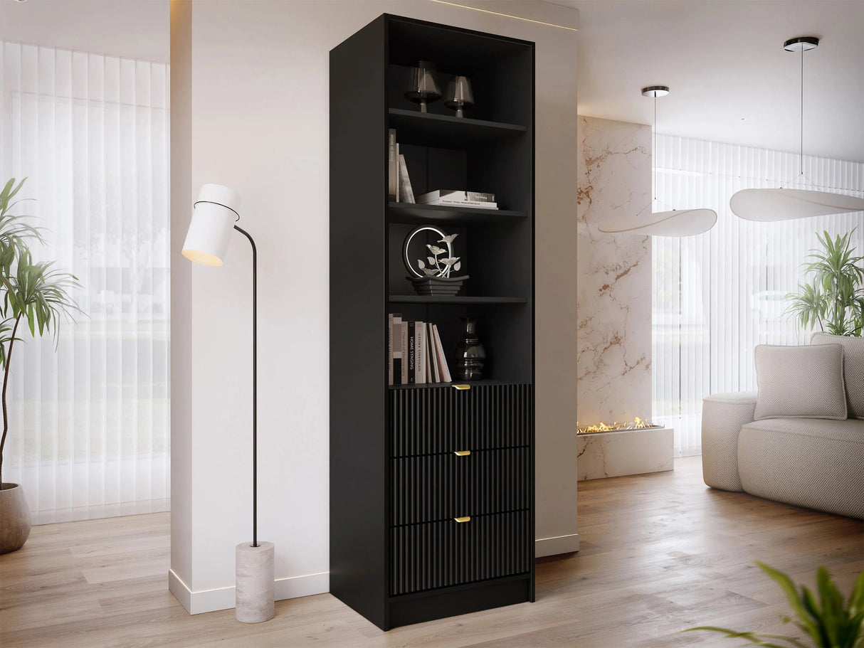 Könyvespolc 3SZ TIRENO, Szín: Fekete 4228361