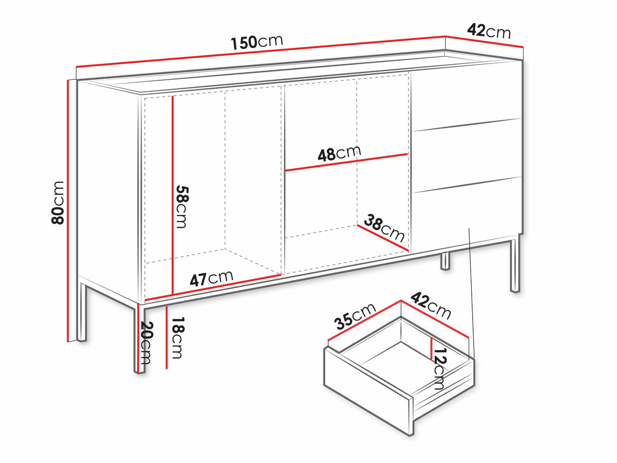 Komód Komoda COMO 150 2D3SZ Kaszmir/Kaszmir Ryfle 5903211453472 (Kasmír)