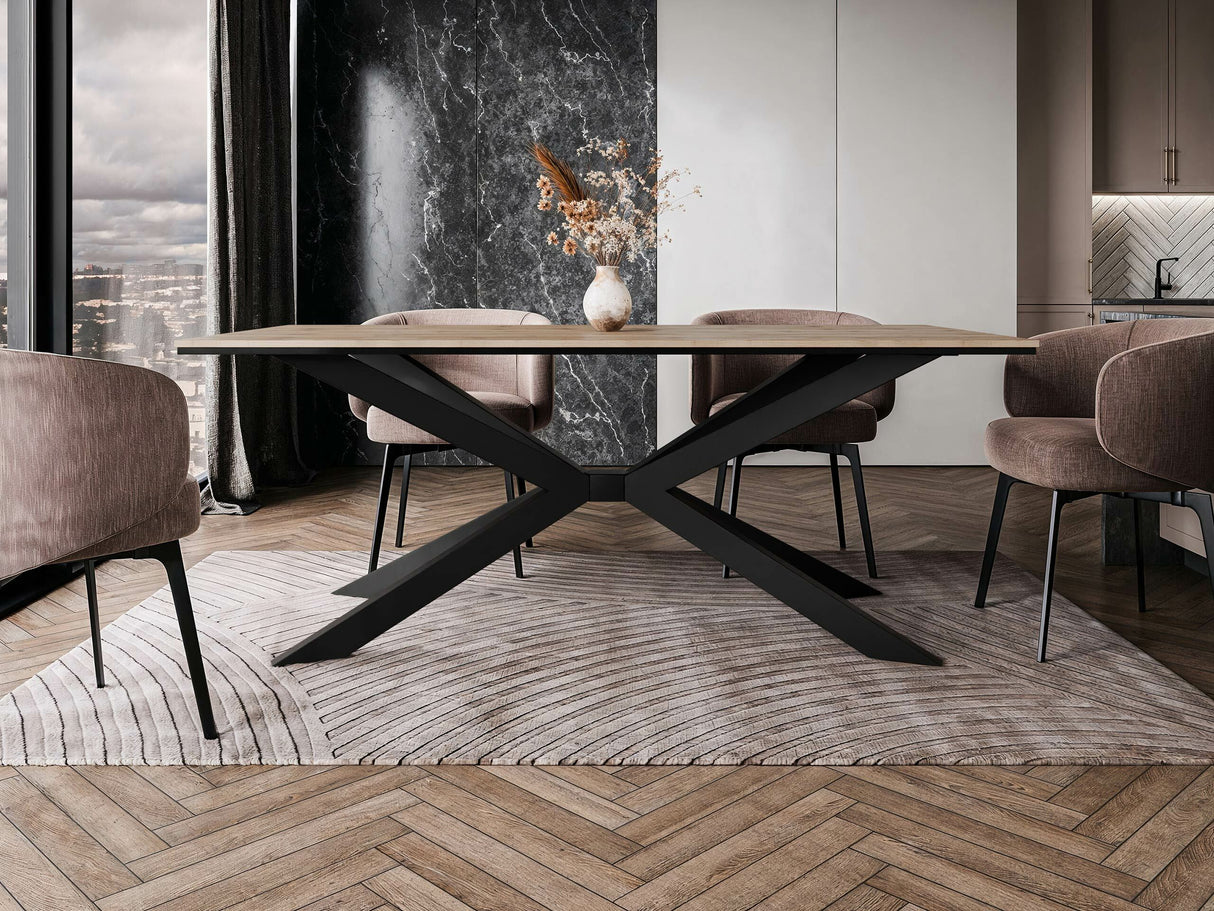 Asztal Stół FLORA Wotan/Czarny + Czarny (Wotan tölgy)