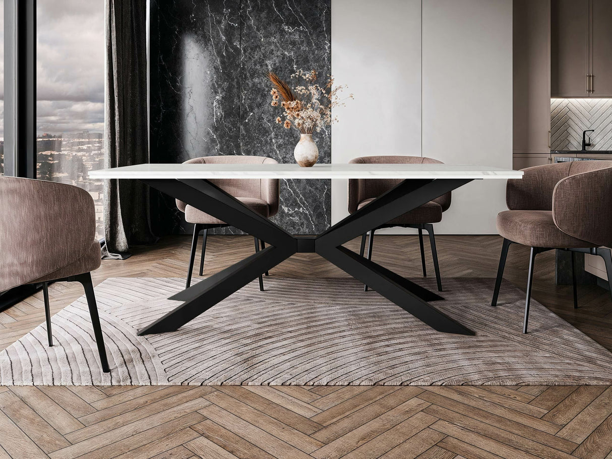 Asztal Stół FLORA Marmur Bianco/Biały Połysk + Czarny (Fehér márvány)