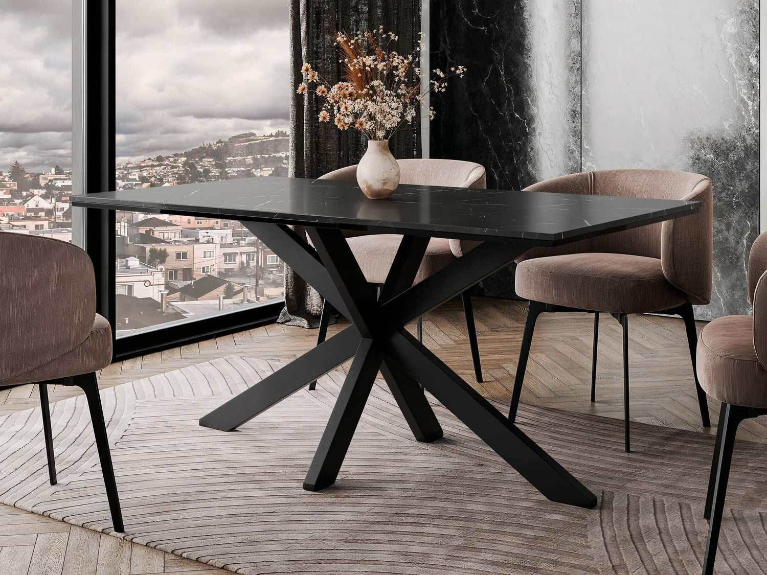 Asztal Stół WERO Marmur Fekete Royal/Czarny Połysk + Czarny (Fekete márvány)