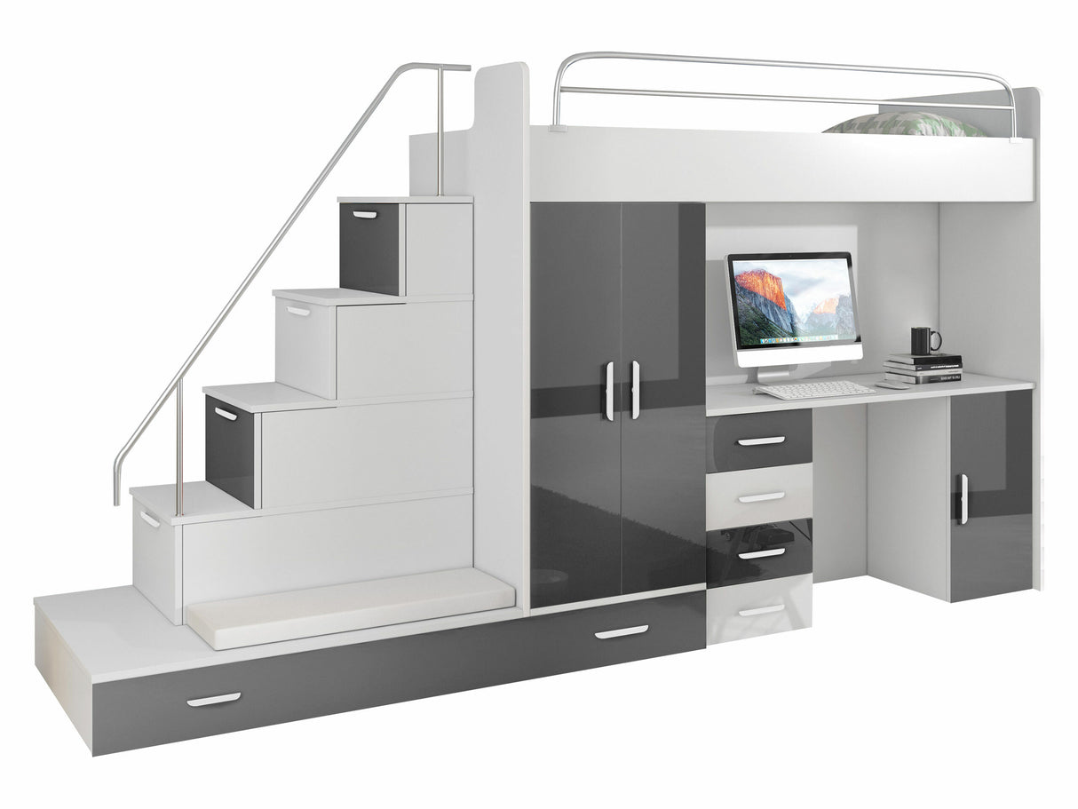 Gyerekszoba garnitúra RAJ 5 (Paradise V), Szín: Fehér + Fényes fehér + Fényes szürke 4236092