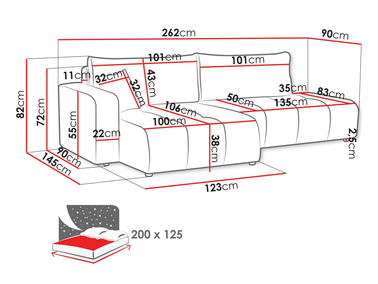 Sarokkanapé Narożnik FURYN OTWARTY, Szín: Velo 627, Változatok: Jobbos