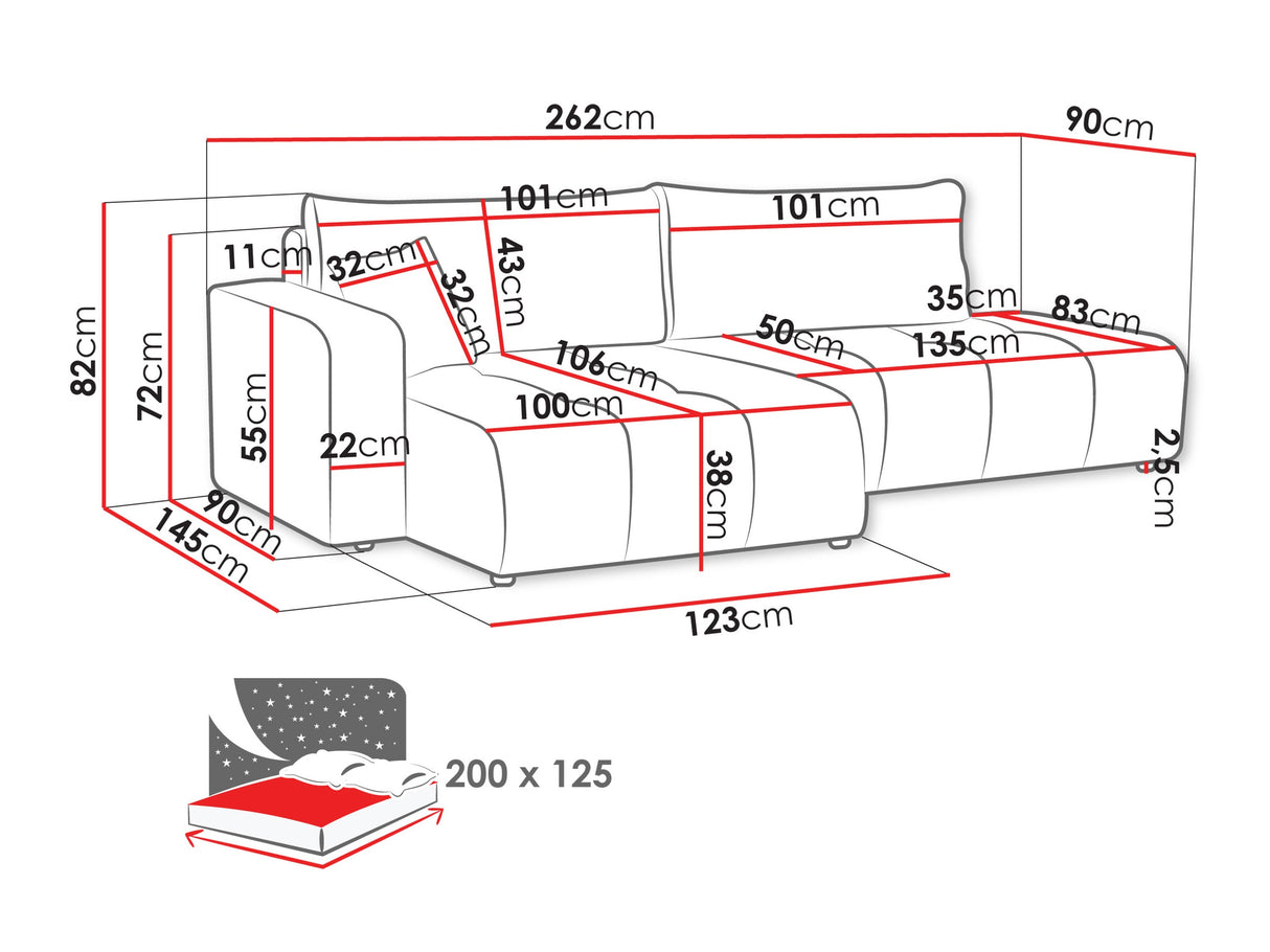 Sarokkanapé Narożnik FURYN OTWARTY, Szín: Velo 636, Változatok: Balos