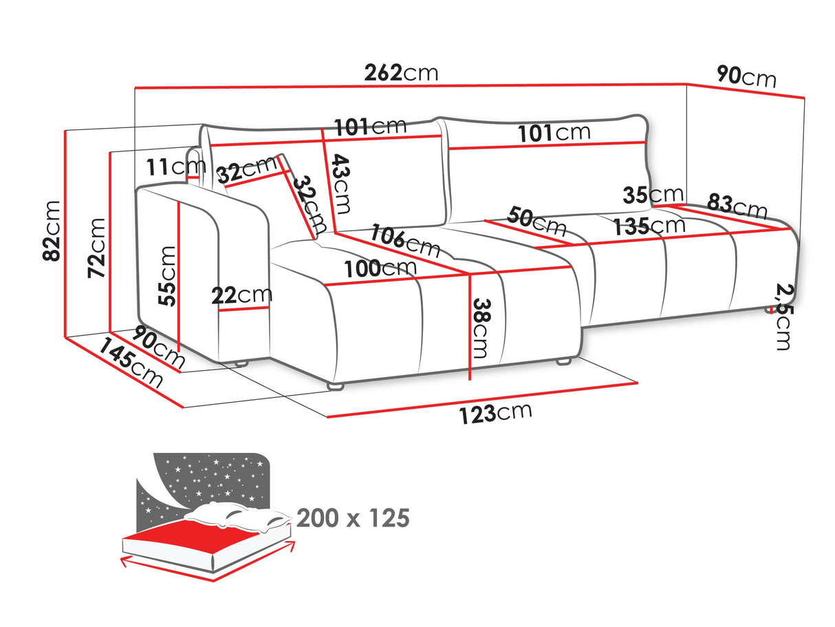 Sarokkanapé Narożnik FURYN OTWARTY, Szín: Velo 636, Változatok: Jobbos