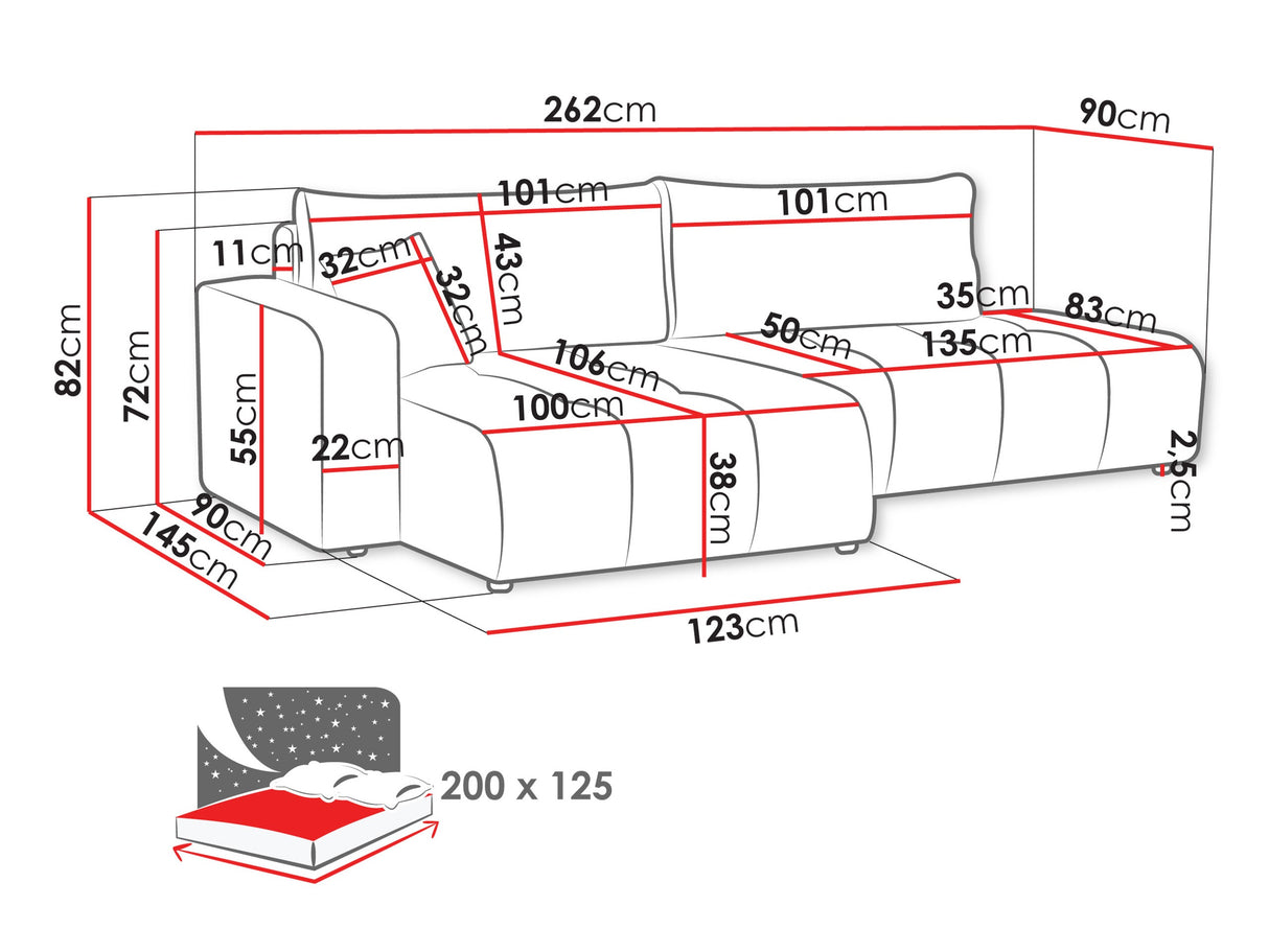 Sarokkanapé Narożnik FURYN OTWARTY, Szín: Coral 45, Változatok: Jobbos