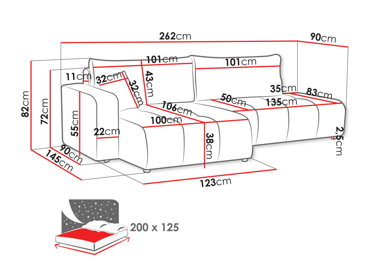 Sarokkanapé Narożnik FURYN OTWARTY, Szín: Coral 65, Változatok: Balos