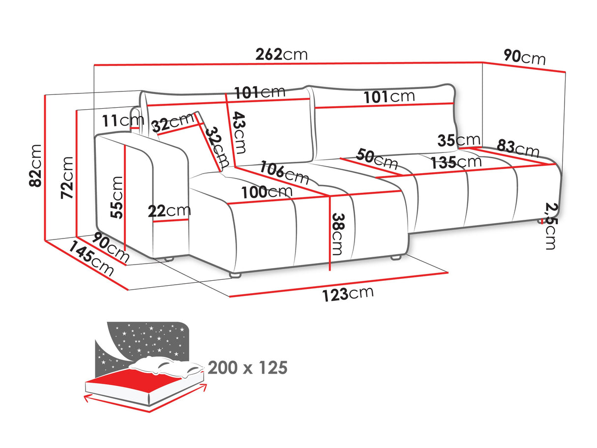 Sarokkanapé Narożnik FURYN OTWARTY, Szín: Coral 65, Változatok: Jobbos
