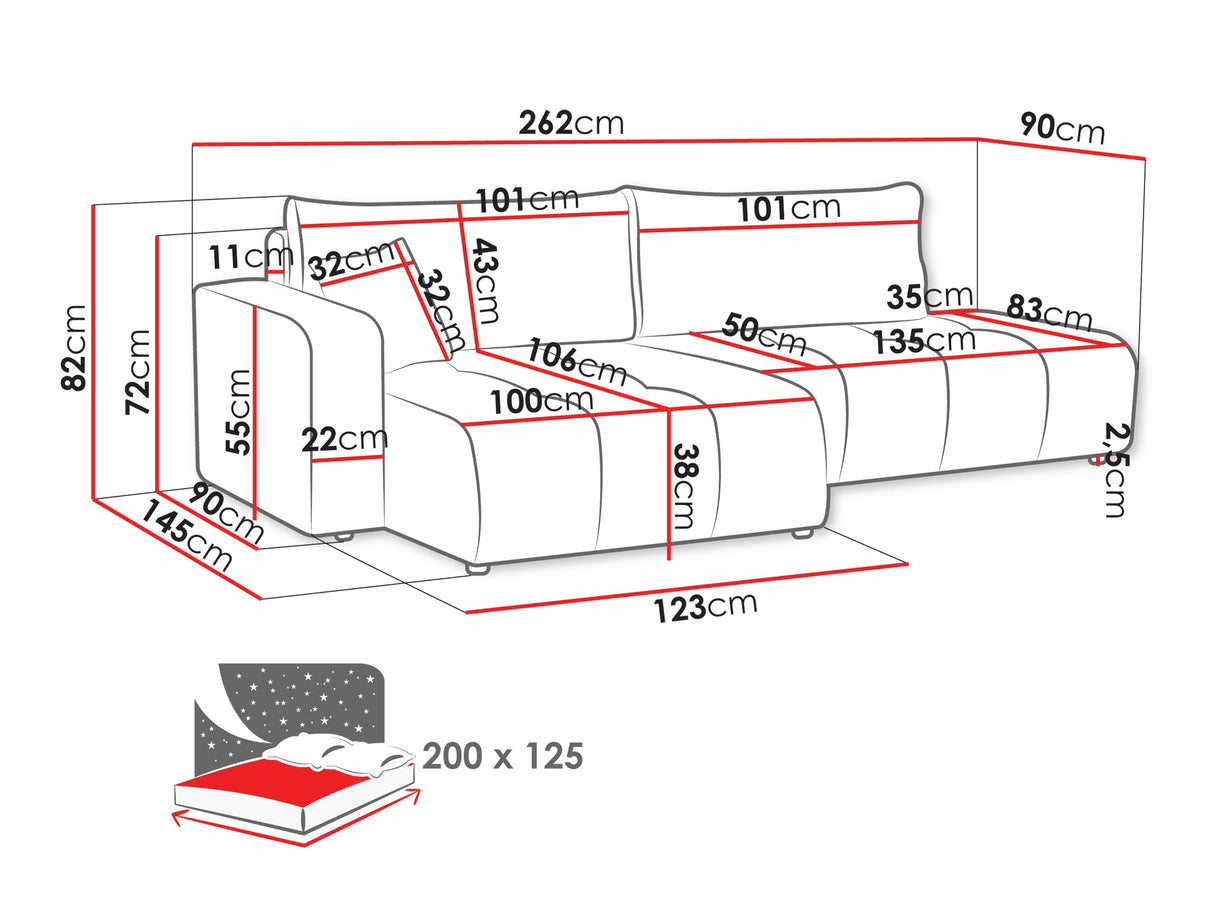 Sarokkanapé Narożnik FURYN OTWARTY, Szín: Coral 75, Változatok: Jobbos