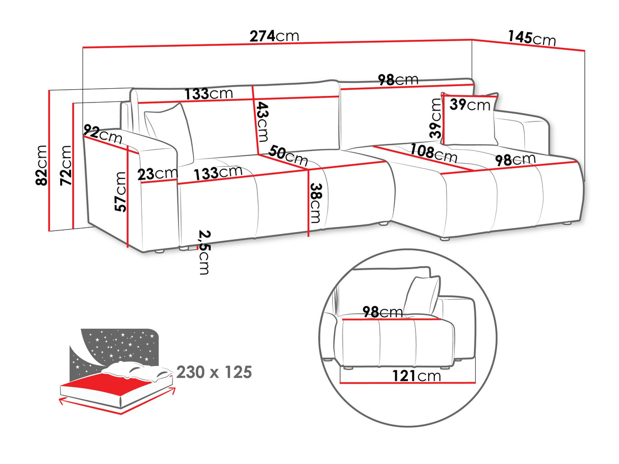 Sarokkanapé Narożnik FURYN L MAXI, Szín: Coral 15