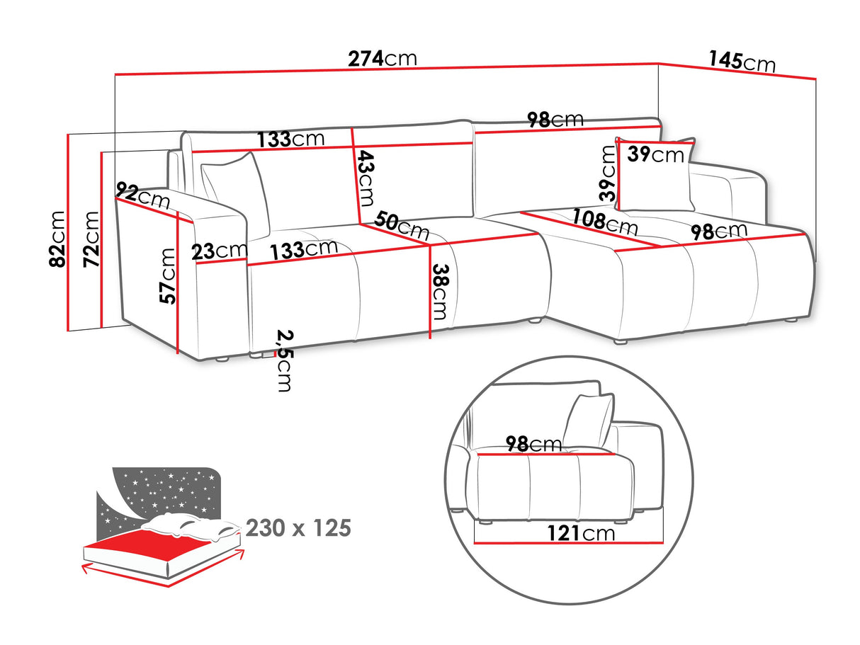 Sarokkanapé Narożnik FURYN L MAXI, Szín: Coral 45