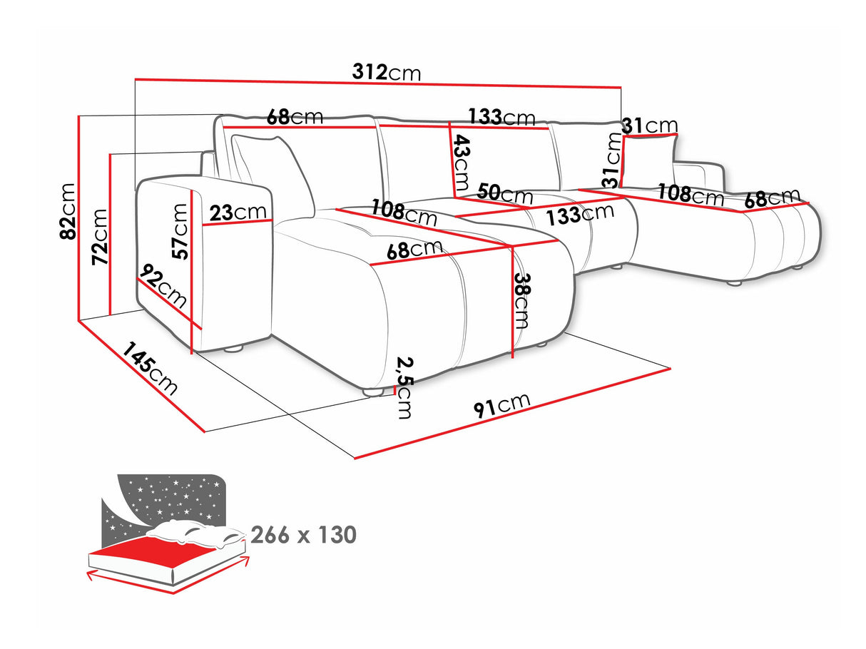 Sarokkanapé Narożnik FURYN U, Szín: Coral 55