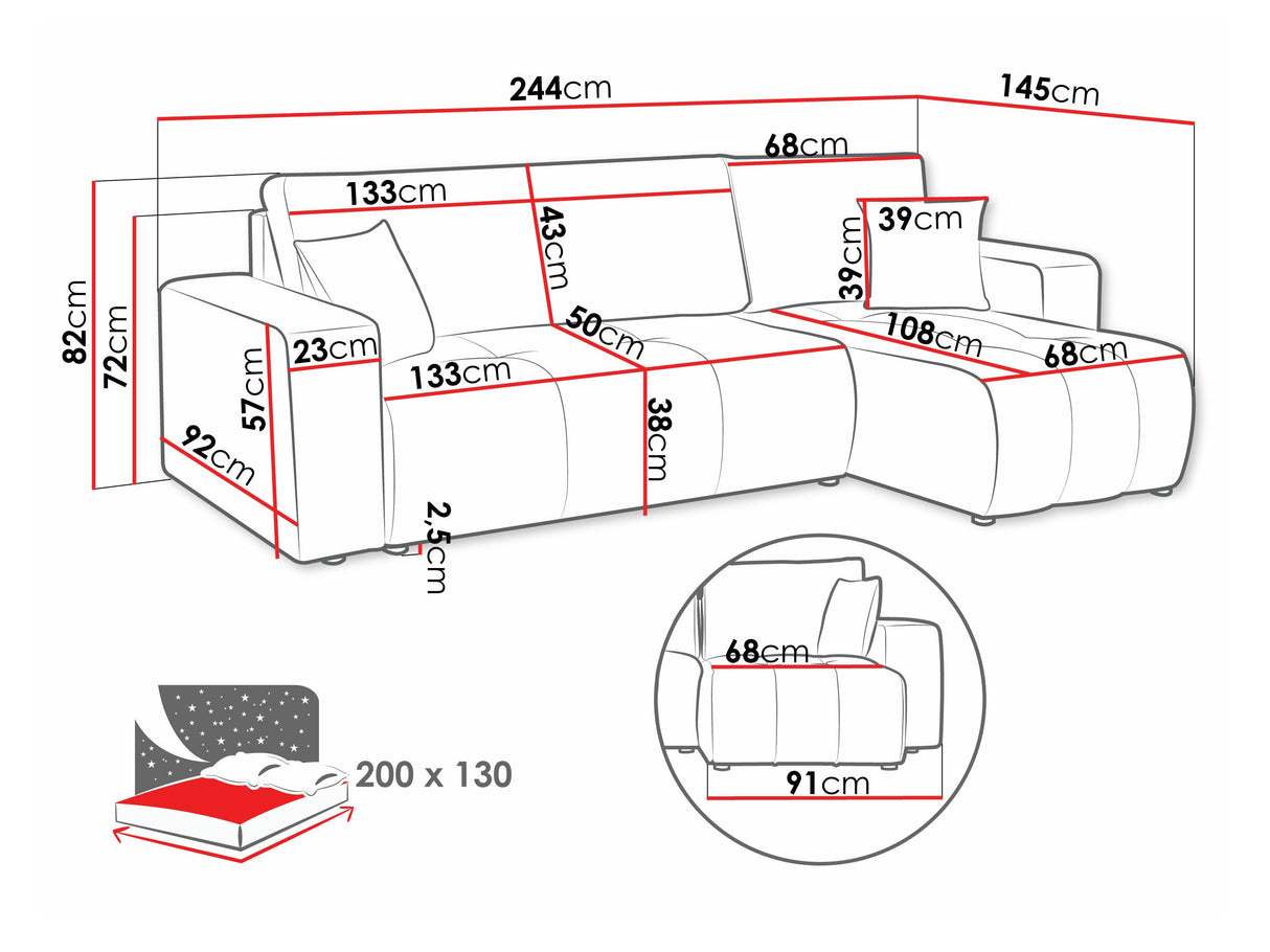 Sarokkanapé Narożnik FURYN, Szín: Coral 55