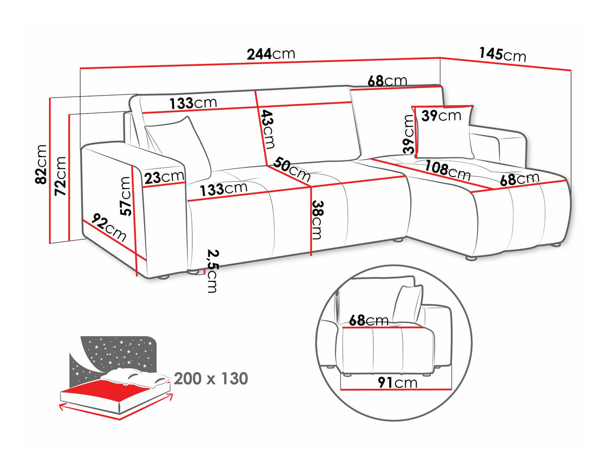 Sarokkanapé Narożnik FURYN, Szín: Coral 75