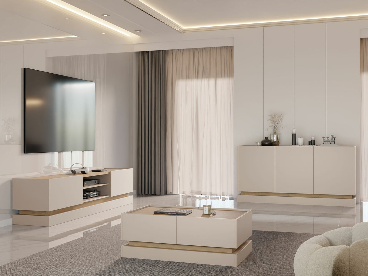 Szekrény Komoda K160 3D ZARPANT, Szín: Világosbarna + Tölgy