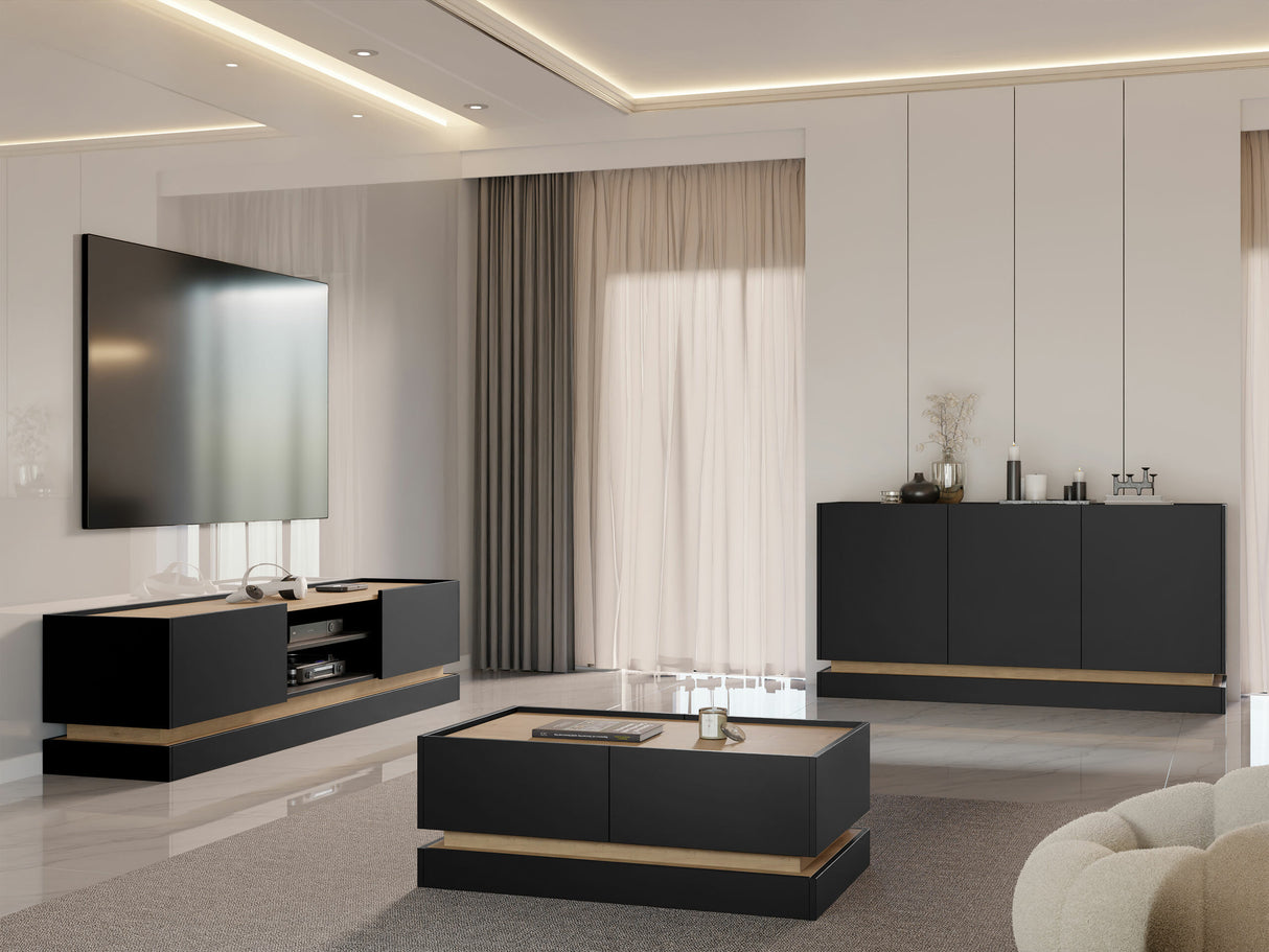 Szekrény Komoda K160 3D ZARPANT, Szín: Fekete + Tölgy