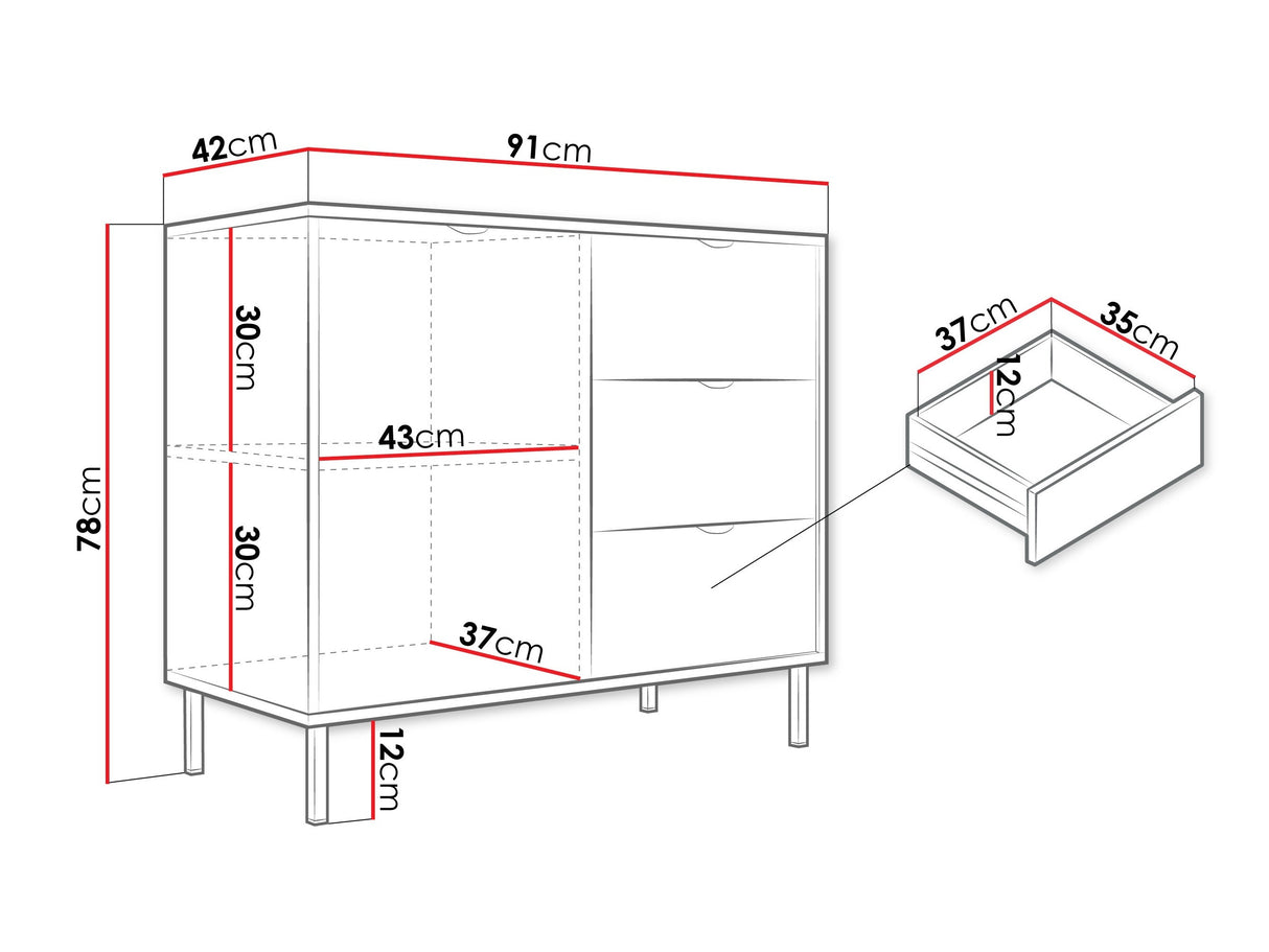 Komód Komoda 1D3S WERKOZ Biały/Złoty