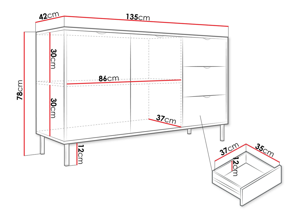 Komód Komoda 2D3S WERKOZ Biały/Złoty