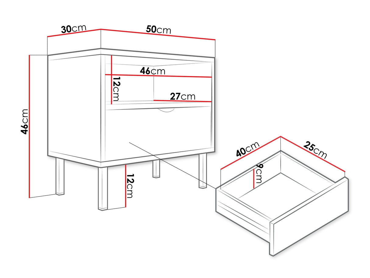 Éjjeliszekrény Stolik nemcny 1S WERKOZ Biały/Złoty