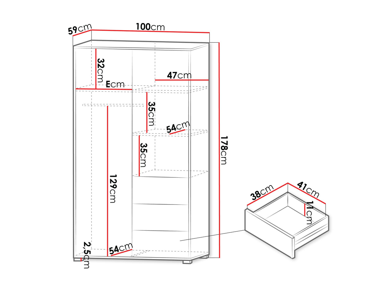 Gardróbszekrény Szafa GESITA 2D3SZ, Szín: Fehér 4241732