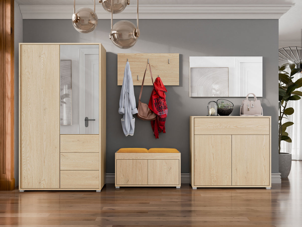 Előszoba garnitúra Zestaw GESITA V, Keret színe: Tölgy, Puha falpanel színe: Manila 32