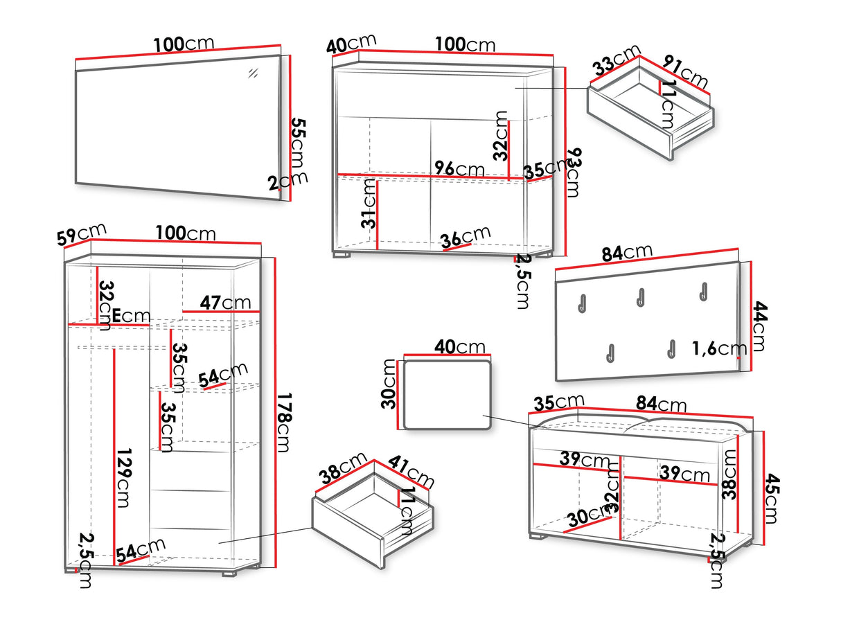 Előszoba garnitúra Zestaw GESITA V, Keret színe: Tölgy, Puha falpanel színe: Manila 02