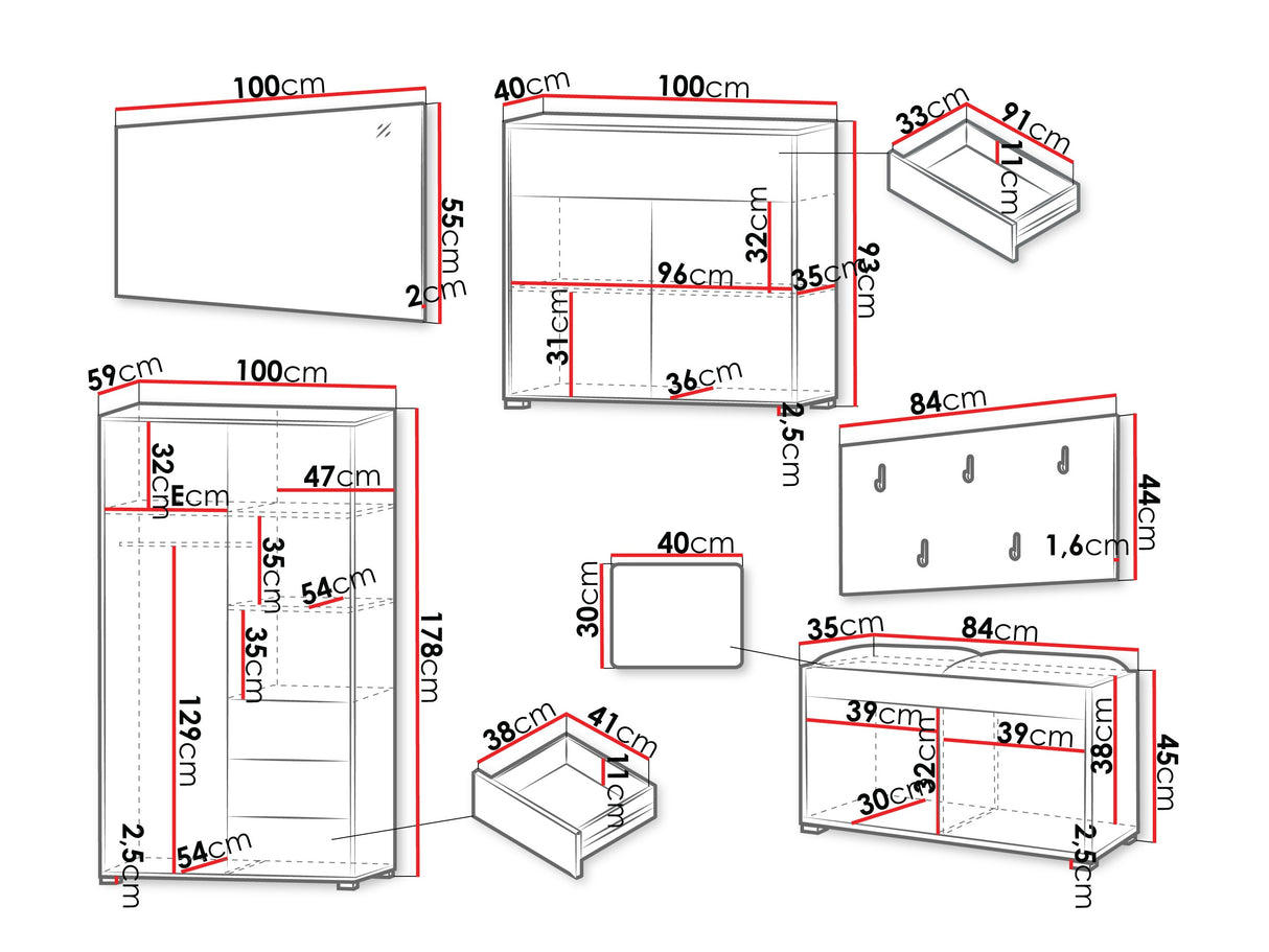 Előszoba garnitúra Zestaw GESITA V, Keret színe: Tölgy, Puha falpanel színe: Manila 04