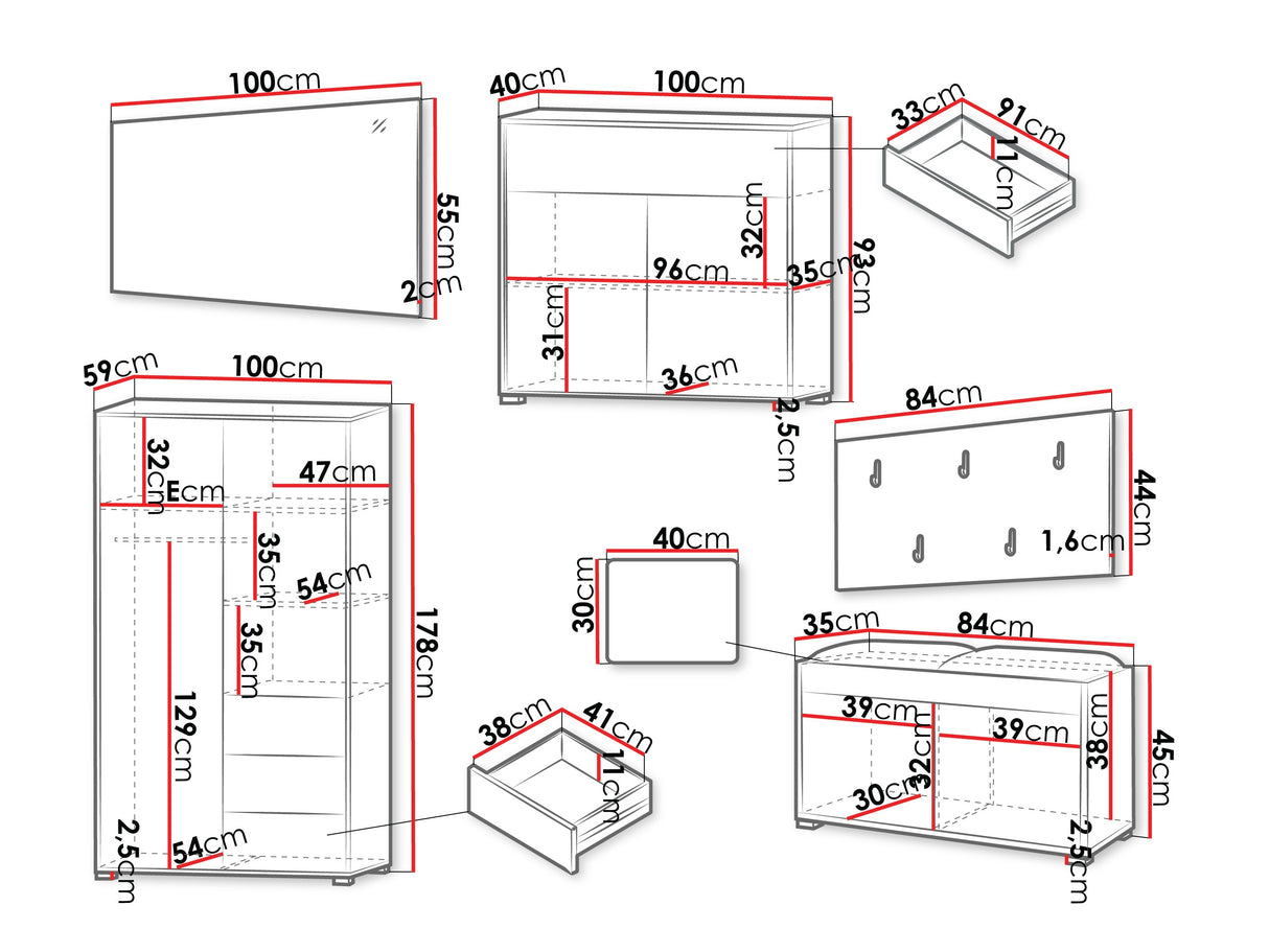 Előszoba garnitúra Zestaw GESITA V, Keret színe: Tölgy, Puha falpanel színe: Manila 09