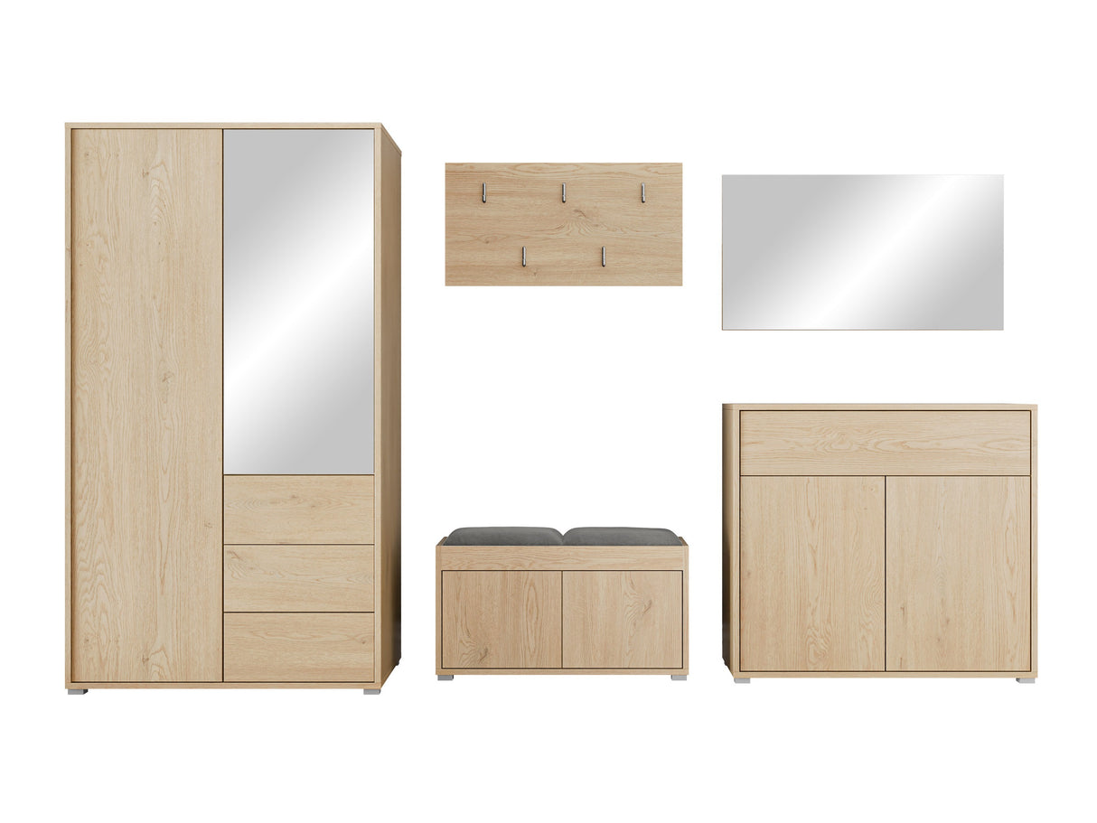 Előszoba garnitúra Zestaw GESITA V, Keret színe: Tölgy, Puha falpanel színe: Manila 16