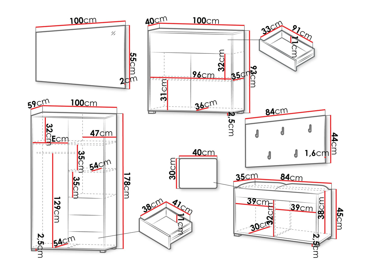 Előszoba garnitúra Zestaw GESITA V, Keret színe: Tölgy, Puha falpanel színe: Manila 16