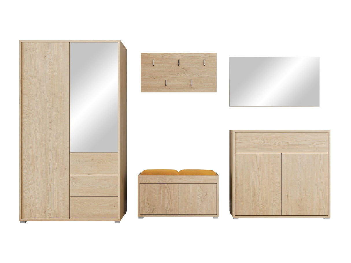 Előszoba garnitúra Zestaw GESITA V, Keret színe: Tölgy, Puha falpanel színe: Manila 32
