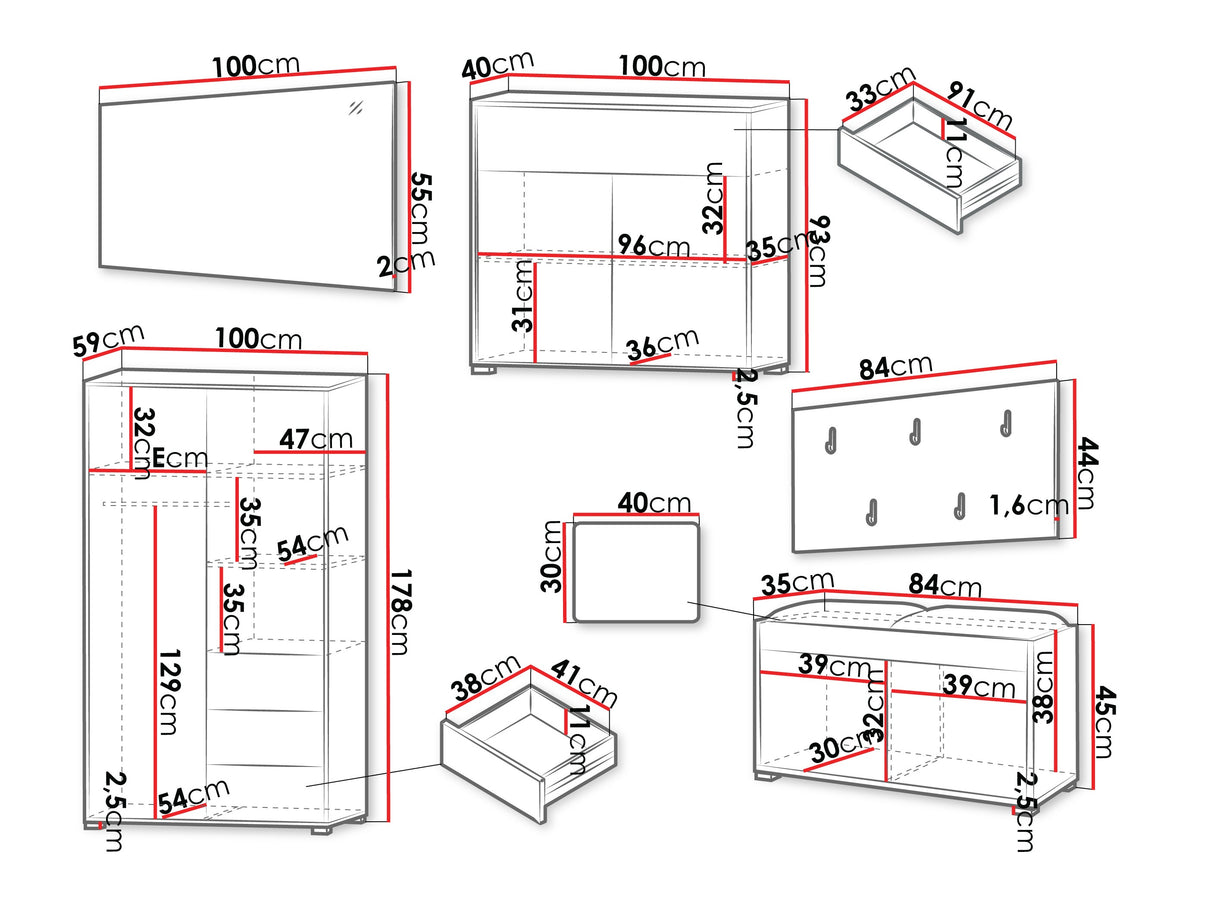 Előszoba garnitúra Zestaw GESITA V, Keret színe: Tölgy, Puha falpanel színe: Manila 32