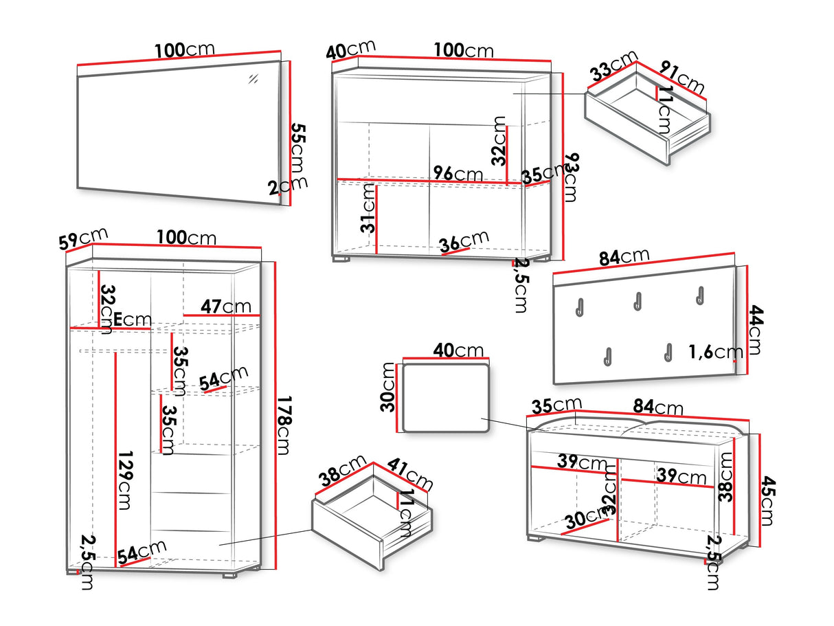 Előszoba garnitúra Zestaw GESITA V, Keret színe: Tölgy, Puha falpanel színe: Manila 35