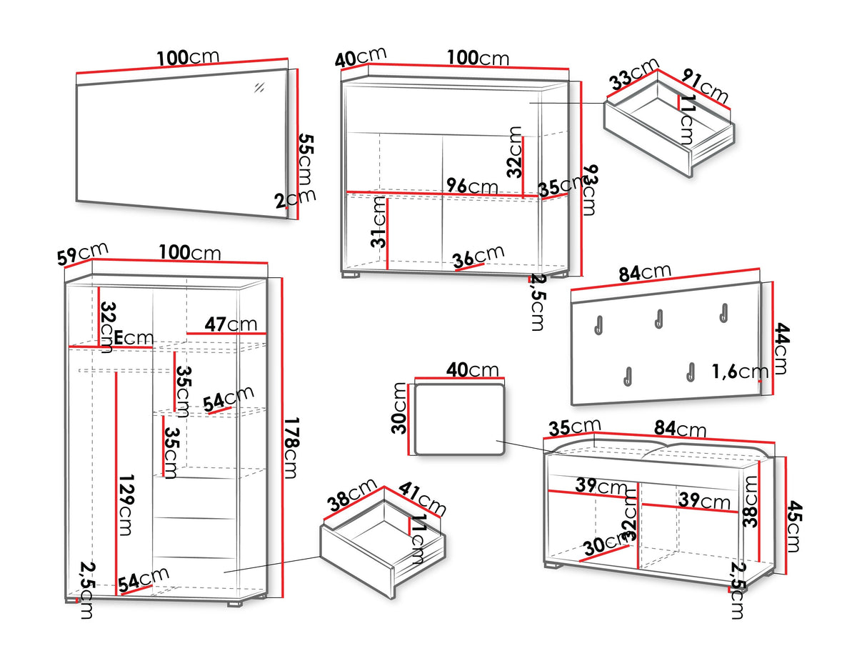 Előszoba garnitúra Zestaw GESITA V, Keret színe: Tölgy, Puha falpanel színe: Soft 011