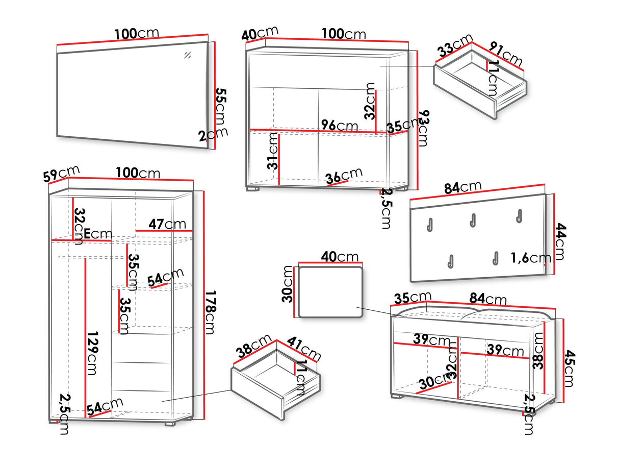 Előszoba garnitúra Zestaw GESITA V, Keret színe: Tölgy, Puha falpanel színe: Soft 017