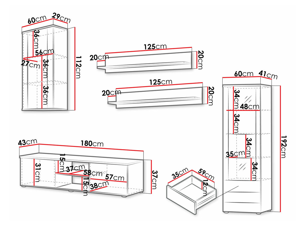 Nappali szett Soho VI (Boho VI), Szín: Fehér + Fényes fehér, Led világítás: Kék 4248367