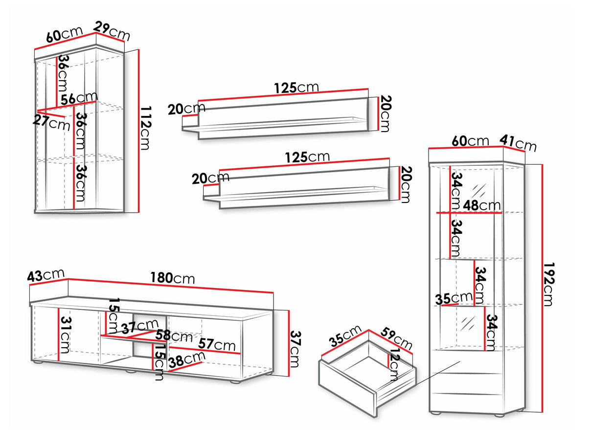 Nappali szett Soho VI (Boho VI), Szín: Fekete + Fényes fekete, Led világítás: Fehér 4248370