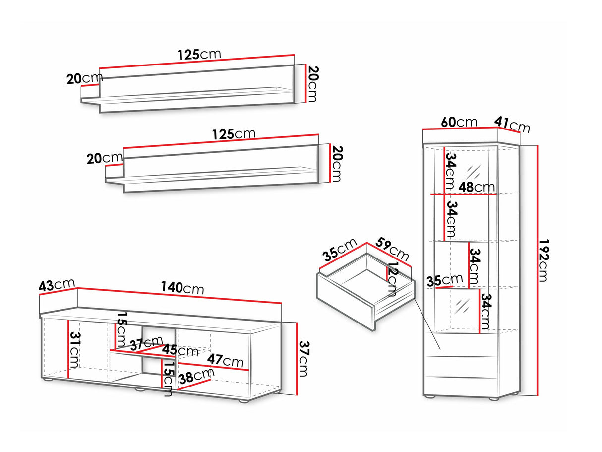 Nappali szett Soho VII (Boho VII), Szín: Fehér + Fényes fehér, Led világítás: Nincs világítás 4248504